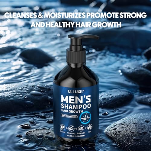 Biotin Hair Growth Shampoo for Men: Natural Mens Thickening Shampoo for Hair Loss and Thinning Hair, Infused Rosemary Oil Tea Tree Oil and Mint, Sulfate Free and Color Safe, 10.15 fl.oz
