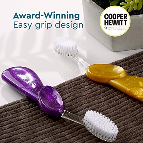 RADIUS Toothbrush, Original Big Brush with Replaceable Head, Right Handed, Midnight Sky/Marble/Soda Pop, BPA Free & ADA Accepted, Pack of 3