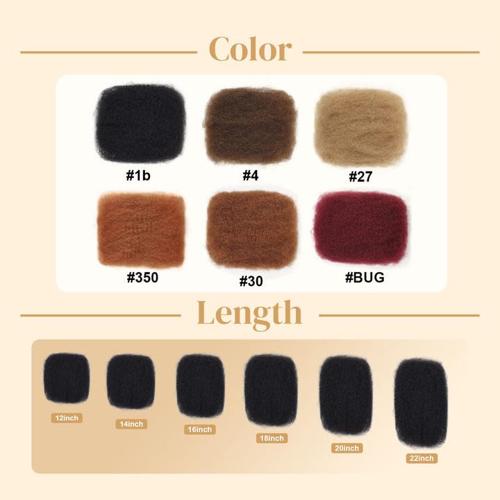 Afro Kinkys Bulk Human Hair, 16 inch 50 Gram 4c Curly Hair for Permanent Sister Locs/Mini Twists/Braids Can Dye and Bleach (Natural Black, 16 Inch)