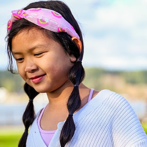 FROG SAC Knot Headband for Girls - Rainbow Sequin Knotted Headbands for Kids, Sparkly Hair Bands for Toddlers, Little Girl Pink Head Band Hair Accessories