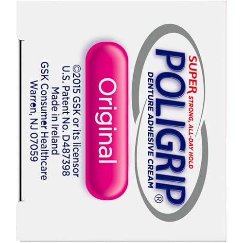 Super Poligrip Original Denture Adhesive Cream, Zinc Free Denture Cream for Dentures - 2.4 Ounces (Pack of 4)