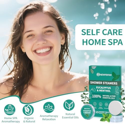 Shower Steamers Aromatherapy 15 Pack Bath Bombs Gifts for Women & Men Organic Eucalyptus & Menthol Essential Oil, Spa Relaxing Birthday Gifts for Wife & Husband, Travel Essentials Aromatherapy