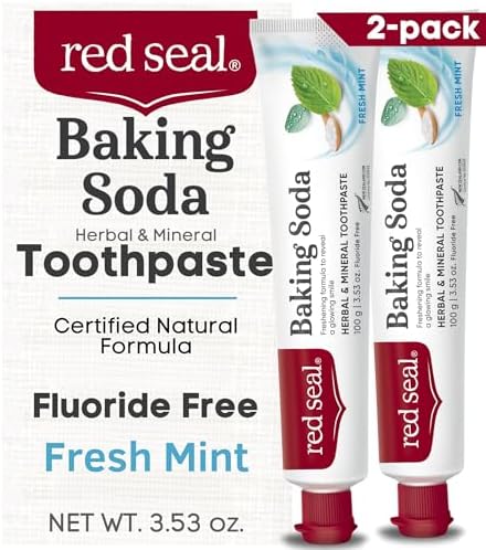 Red Seal Baking Soda Toothpaste - Fluoride-Free Herbal & Mineral Formula, Vegan-Friendly, Cruelty-Free, SLS and Paraben-Free, No Artificial Flavors, NATRUE Certified Natural, Dry Mouth Relief (2 Pack)