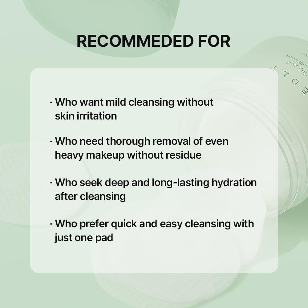 NEEDLY Mild Cleansing Pad, Makeup Remover for Sensitive Skin, Triple Deep Cleansing, Barrier Care with Only Two Surfactants & Panthenol, Extra-Large Soft Vegan Pad, Korean Skincare