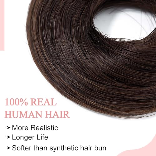 SEGO Human Hair Messy Bun Hairpieces Real Scrunchies Natural Wavy Smoothed Updo Donut Chignon Ponytail Extensions for Women Girls-#02 Dark Brown