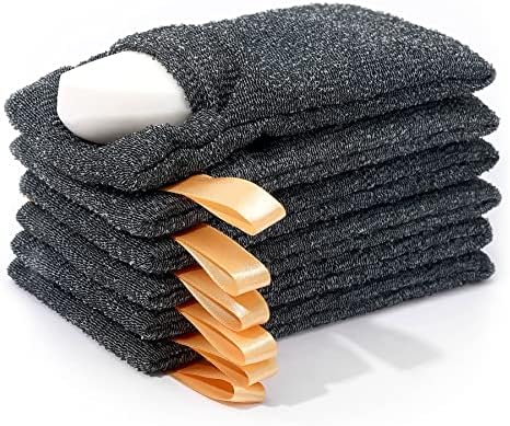 6-Pack Soap Pocket Exfoliating Soap Saver Pouch, Body Scrubber Rough Sponge Exfoliator for Bath or Shower, Gray Mesh Bar Soap Foam Lather Pouch