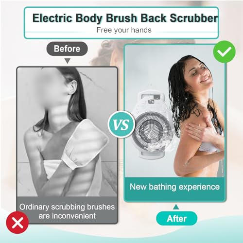 Wall Mounted Electric Back Scrubber With Spin Head for Shower - Body Brush for Deep Cleansing, Exfoliating and Massaging - Dry Brushing Bath Brush