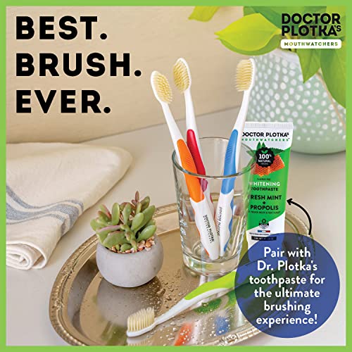 MOUTHWATCHERS Soft Flossing Toothbrushes for Adults, Value 6 Pack, Ultra Clean Manual Toothbrush Set for Sensitive Teeth & Gums, by Dr. Plotka, Assorted Colors