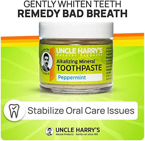 Uncle Harry's Natural & Fluoride-free Remineralizing Toothpaste - Freshens Breath & Strengthens Enamel - Peppermint (4 pack, 3 oz. jar)
