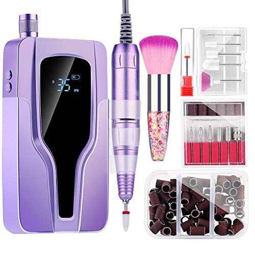 Electric Nail Drill Machine, 35000rpm Professional Drills for Acrylic Nails, Portable Electric File Manicure Tools, Cordless Rechargeable Efile Kit