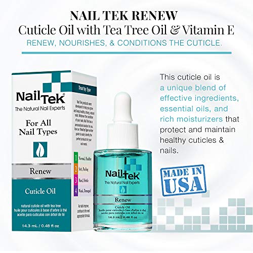 Nail Tek Renew, Natural Cuticle Oil with Tea Tree for All Nail Types, 0.48 oz, 1-Pack