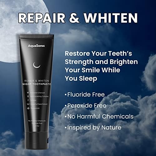 AquaSonic Complete Care Toothpaste - Refresh & Protect Day, Repair & Whiten Night - Fluoride Free Natural, Anti-cavity, Anti-plaque, Reharden, Strengthen, Whiten, Detoxify