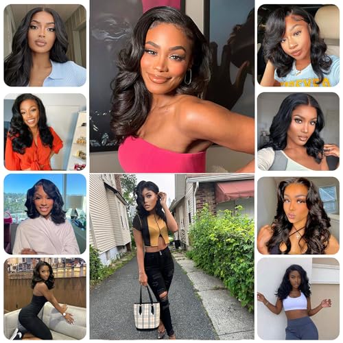 Wear and Go Glueless Bob Wig - Body Wave Lace Front Human Hair Wigs for Black Women - Pre Plucked and Pre Cut 4x4 Lace Closure - No Glue Needed for Beginners 12 Inch