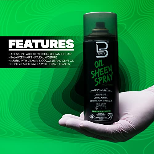 L3 Level 3 Oil Sheen Spray - Adds Shine to Hair After Styling - Infused with Vitamin E, Olive and Coconut Oil and Herbal Extracts Level Three Oil Shine Spr