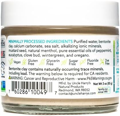 Uncle Harry's Peppermint Remineralizing Toothpaste | Natural Whitening Tooth Paste Freshens Breath & Promotes Enamel | Vegan Fluoride Free Toothpaste (2 Pack)