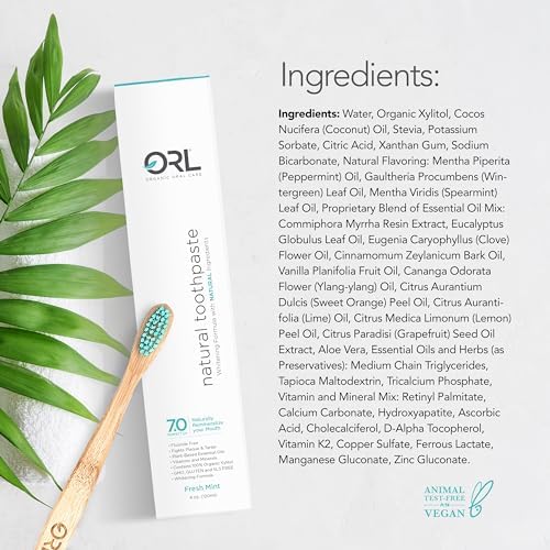 ORL Fluoride-Free, Natural Hydroxyapatite Toothpaste with Organic Xylitol. Helps Strengthen Teeth, Prevent Cavities, Non-Toxic Ingredients. Natural Fresh Mint Flavor 4 oz. Made is USA