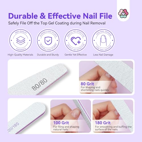 SAVILAND 100% Acetone Nail Polish Remover Kit: Ultra-Powerful Gel Remover with Cuticle Oil Rich in Castor Oil & VE for Repairing Nail, Nail File Buffer Tools for Dip Acrylic Remove Home Salon 8.45 Oz