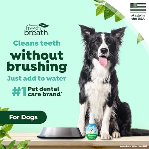 TropiClean Fresh Breath Water Additive Concentrate for Dogs | Breath Freshener and Teeth Cleaning Solution | No Brushing Required | 2.2oz.