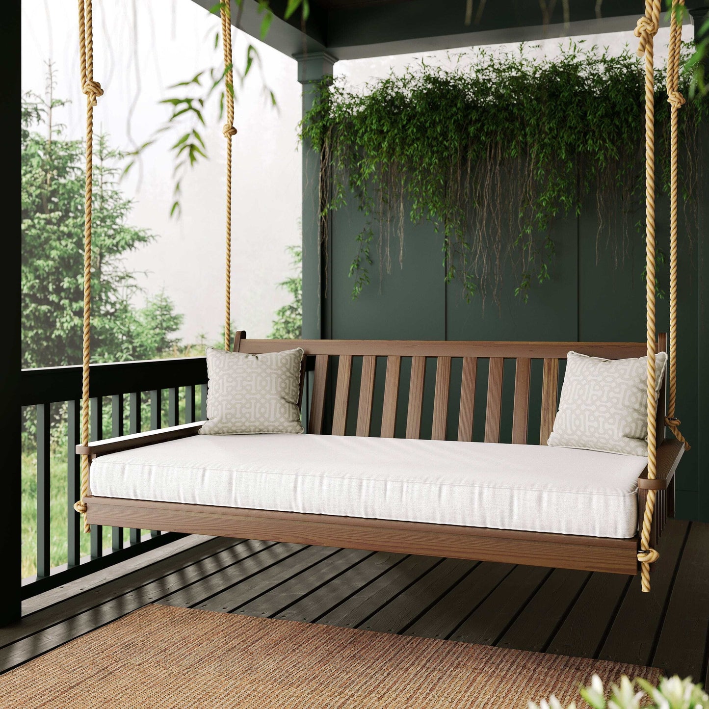 Keystone Amish Co. 4 Foot Franklin Porch Swing Bed with Ropes, Mushroom Stain
