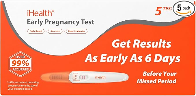 iHealth Early Detection Pregnancy Test, 5-Pack 99% Accurate Home HCG Test Kit, Results 6 Days Sooner with High-Sensitivity 10mIU/mL, Easy Dip & Read Clear Results