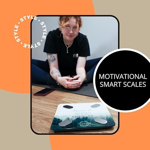 Smart Digital Scale - Motivational Modern Design, Weight Scale, Body Fat Monitor, 12 Key Composition, iOS Android APP, Auto Recognition, BMI, BMR, Bluetooth Smart Bathroom Scale. (Forest)