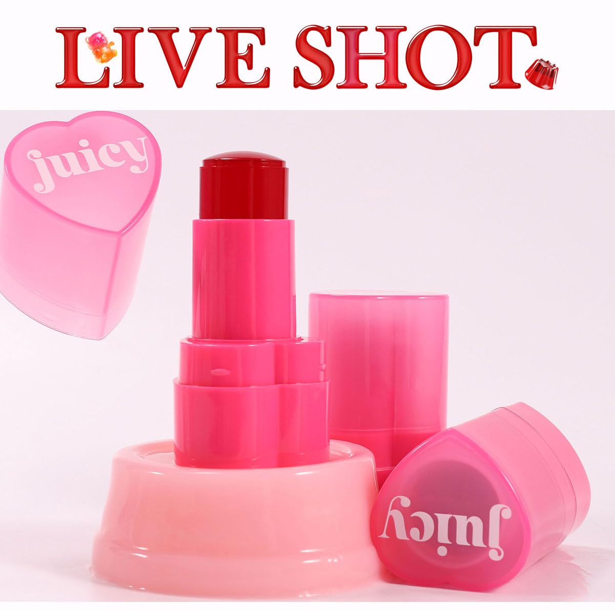 Cooling Water Jelly Tint Stick，Multi-Use Juicy Love Blush, 3-In-1cheek Blush & Eyeshadow & Lip Tinted Long-Lasting Moisture Stick，Bouncy Jelly Texture，Creates A Moist Watercolor Effect (#03, 0.32oz)