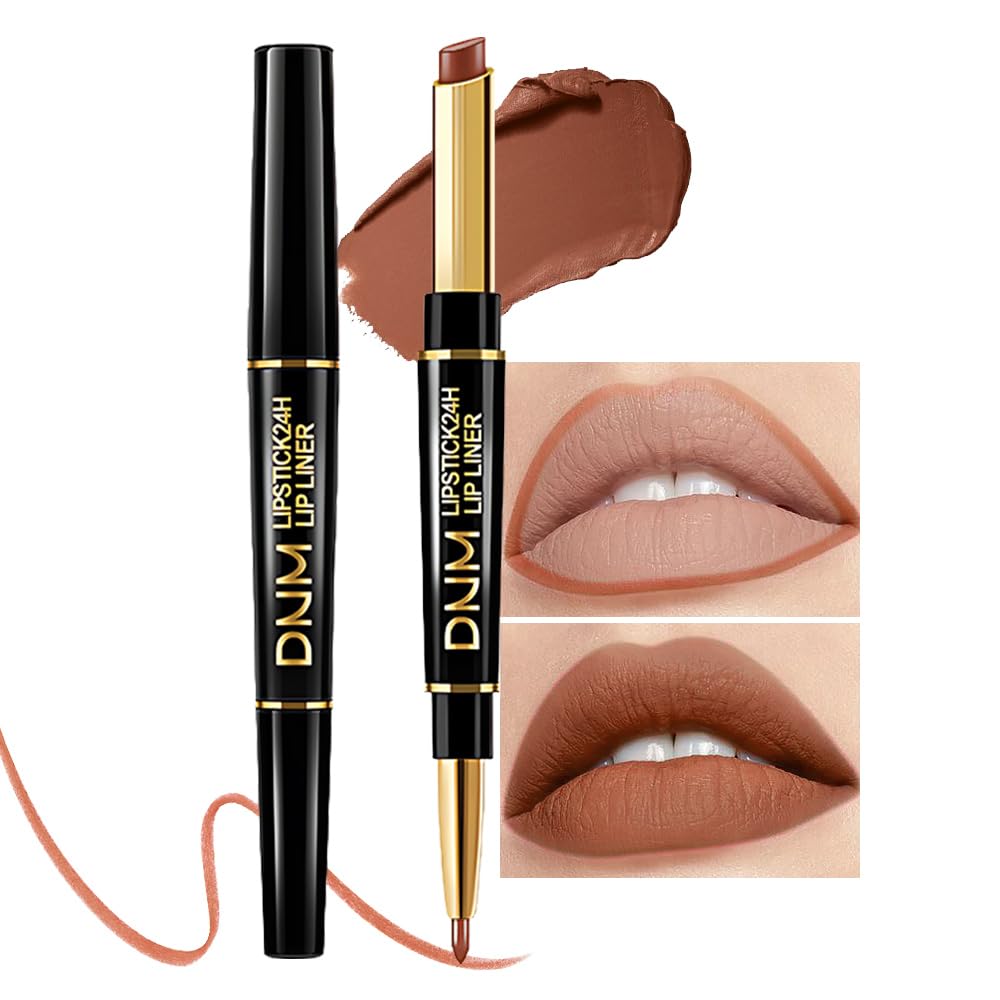 Kaely 2in1 Brown Matte Lip Liner & Lipstick Combo Set Kit for Women, DNM Magic Neutral Lipstick 24 Hours Original Lipstick and Lips Liner Pencil Stain Gloss Plumper Makeup Long Lasting Waterproof 38