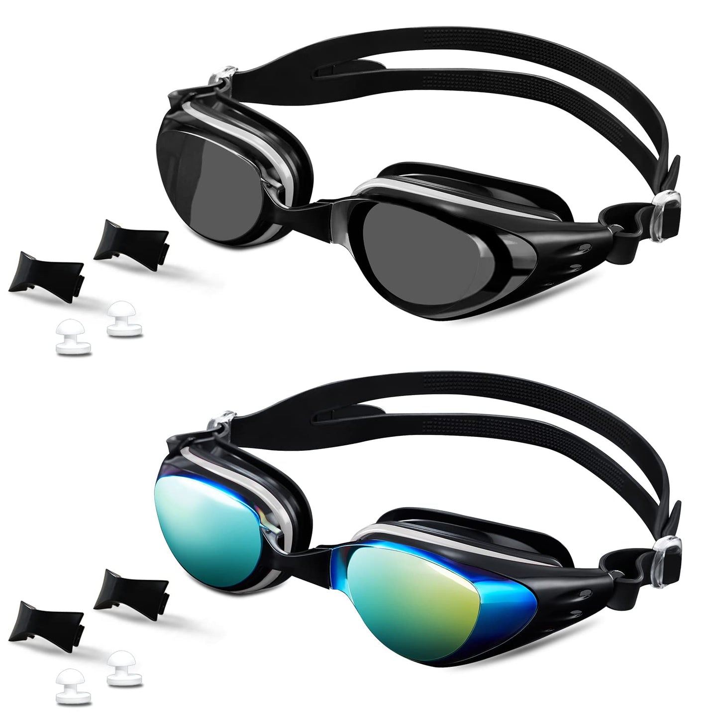 AIKOTOO Swim Goggles, 2 Pack Swimming Goggles Adult Men Women Youth For Indoor And Outdoor Swimming Pool Goggles Anti-Fog Anti-UV No Leaking