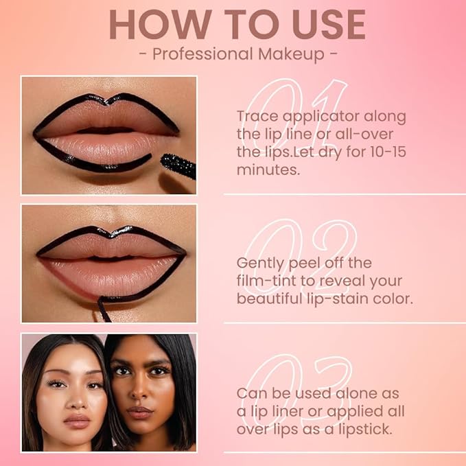 Matte Lip Stain Peel Off Lip Liner, Orange Brown Peel Off Lip Stain Tattoo,Long Lasting & Waterproof Peel Off Lip Gloss Lip Liner,Transfer-Proof All Skin Types.0.12 fl oz #01