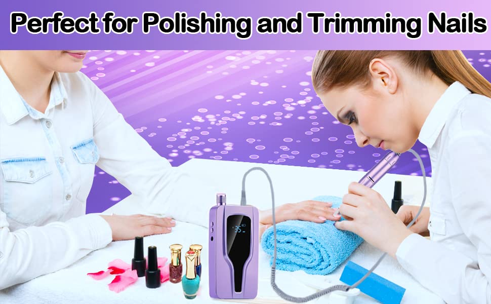 Electric Nail Drill Machine, 35000rpm Professional Drills for Acrylic Nails, Portable Electric File Manicure Tools, Cordless Rechargeable Efile Kit
