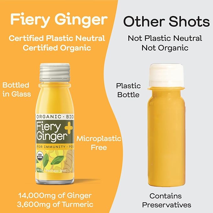 Greenhouse Juice Organic Fiery Ginger Wellness Shot, Cold Pressed with Turmeric Pepper Vitamin C Ginger Juice Immunity Shots Vegan & Gluten-Free (2 Oz, Pack of 24)