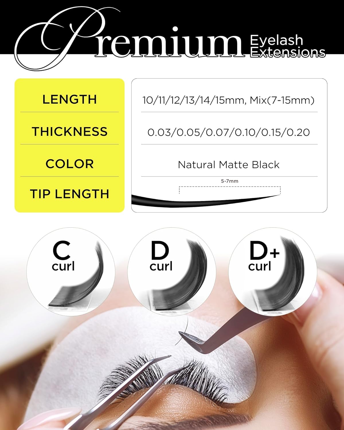 BEYELIAN Eyelash Extension 0.05 C Curl11mm Tray Easy Fan Lash Extensions Volume Lashes 100°/212°F High Temperature Resistant Classic Professional Use Natural Matte Black (0.05 C 11mm)