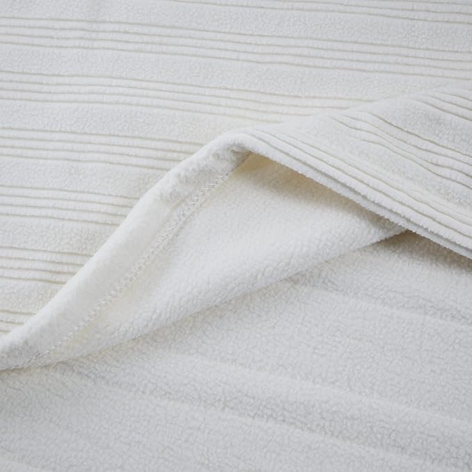 Serta Travis Fleece Ultra Soft Tri-Rib Textured Electric Blanket, Cozy and Snuggly Cover Fast Heating for Cold Weather, Auto Shut Off, Multi Heat Setting Controller, King, Cream