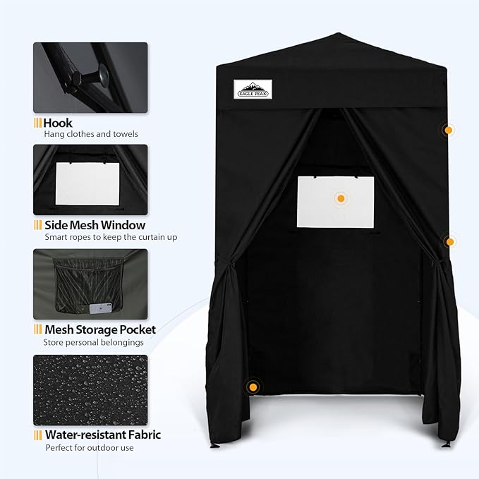 EAGLE PEAK Flex Ultra Compact 4x4 Pop-up Canopy, Sun Shelter, Changing Room, Portable Privacy Canopy Cabana for Pool, Fashion Photoshoots, or Camping, 4x4 ft, Black