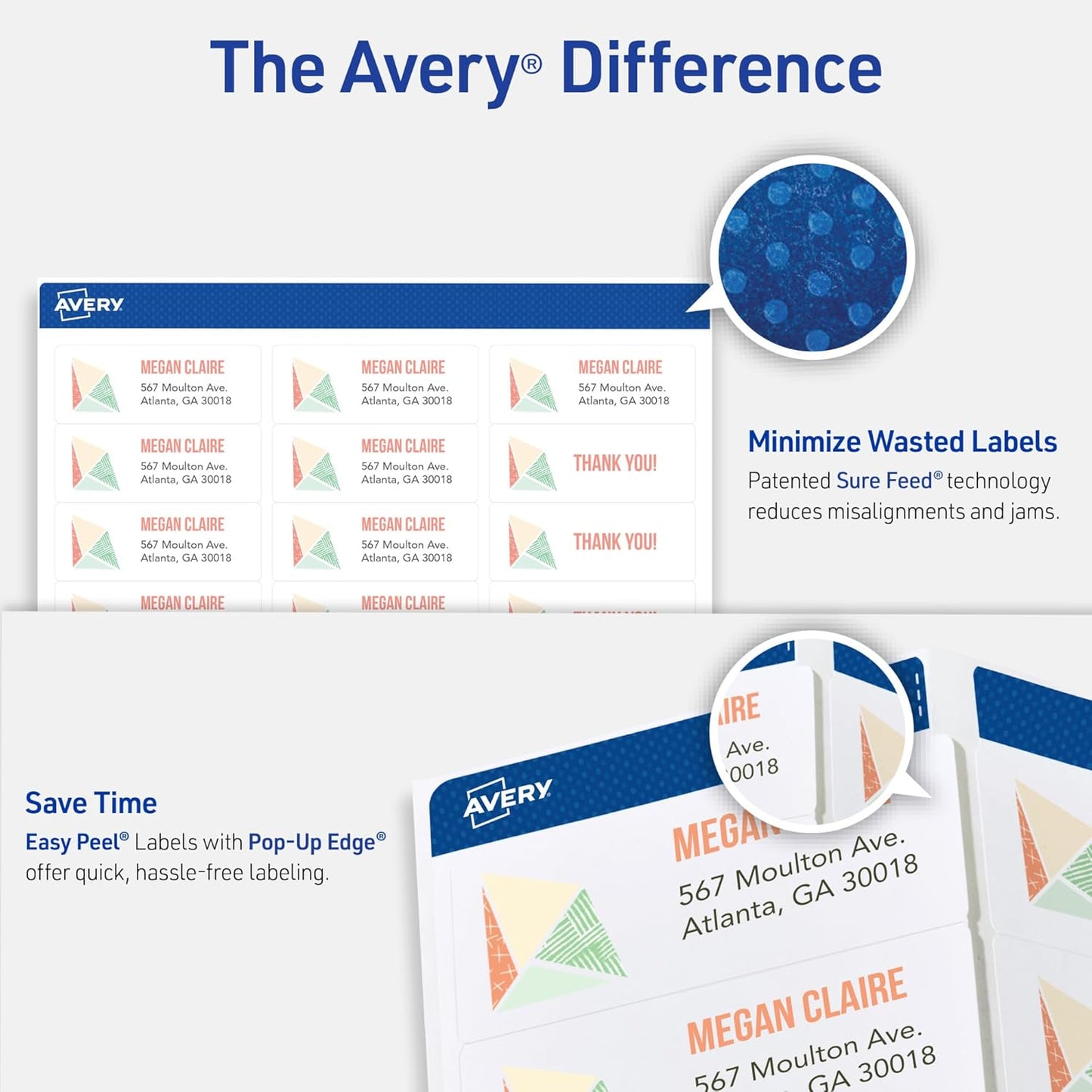 Avery Easy Peel Printable Address Labels with Sure Feed, 1" x 2-5/8" Customizable Stickers, White, 1,500 Blank Mailing Labels, Great for Mailing, Shipping, and More (2-Pack of 5260)