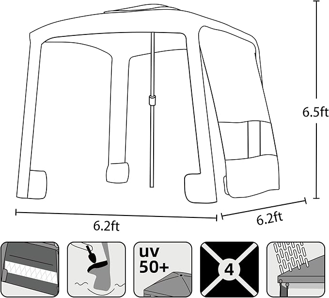 AMMSUN Beach Cabana, 6.2'×6.2' Beach Canopy, Easy Set up and Take Down, Cabana Tent with Sand Pockets, Instant Sun Shade with Side Wall, Blue Paint