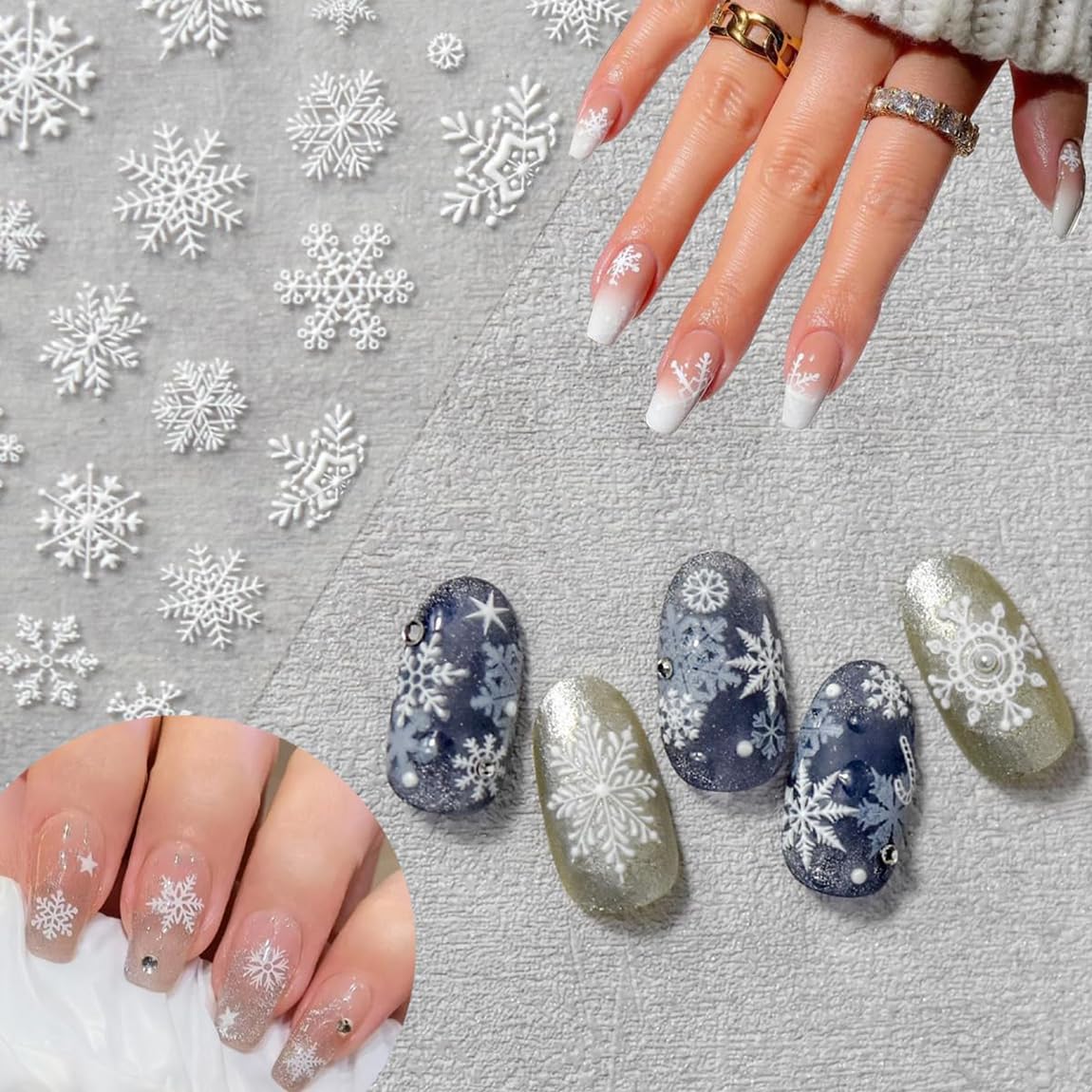 30 Sheets Christmas Nail Art Stickers - 3D Self-Adhesive Snowflake & Santa Claus Nail Decals for Xmas & New Year