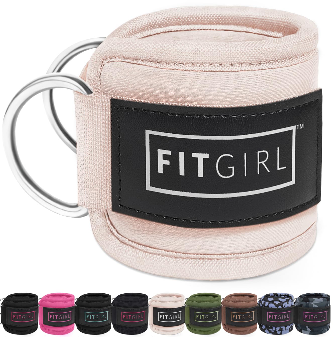 FITGIRL - Ankle Strap for Cable Machines and Resistance Bands, Work Out Cuff Attachment for Home & Gym, Glute Workouts - Kickbacks, Leg Extensions, Hip Abductors, for Women Only (Beige, Pair)