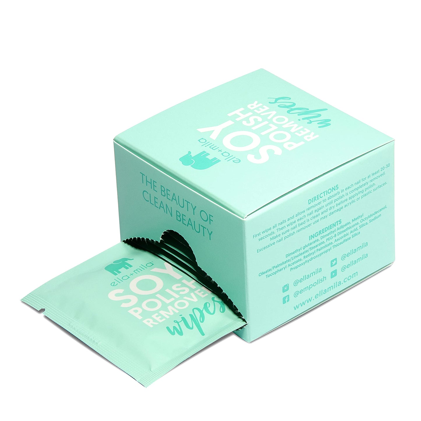 ella+mila Soy Nail Polish Remover Wipes Non-Acetone Lint Free Nail Wipes - Non-Toxic Fingernail Polish Remover - Unscented & Enriched with Vitamins A,C & E (12 Pack)