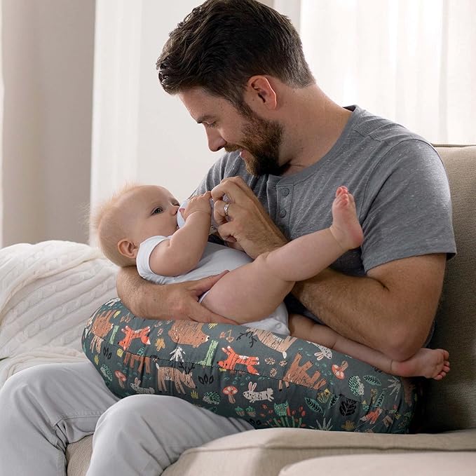 Boppy Original Nursing Pillow, Green Forest Animals, Ergonomic Nursing Essentials for Bottle and Breastfeeding, Firm Fiber Fill, with Removable Pillow Cover, Machine Washable