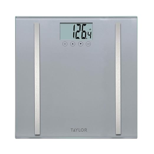 Taylor Digital Body Composition Scale, Bathroom Scale for Body Weight, Measures Body Fat, Body Water, and Muscle Mass Percentages, 8 User Recognition, FSA HSA Eligible, 400 lb Capacity, Charcoal