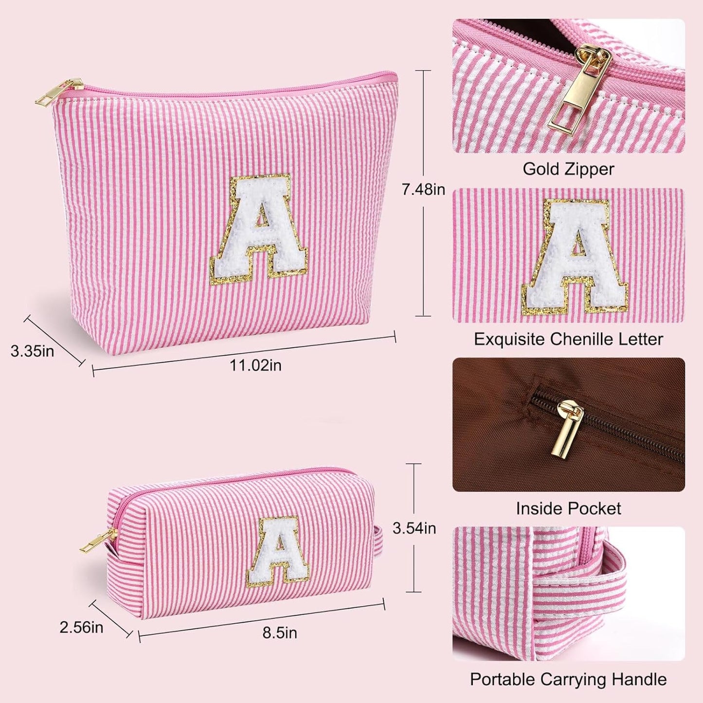 YOOLIFE Cute Gifts Travel Makeup Bag - Pink Travel Cosmetic Bag for Women Yoga, Picnic, Personalized Best Friend Birthday Gifts with Monogram