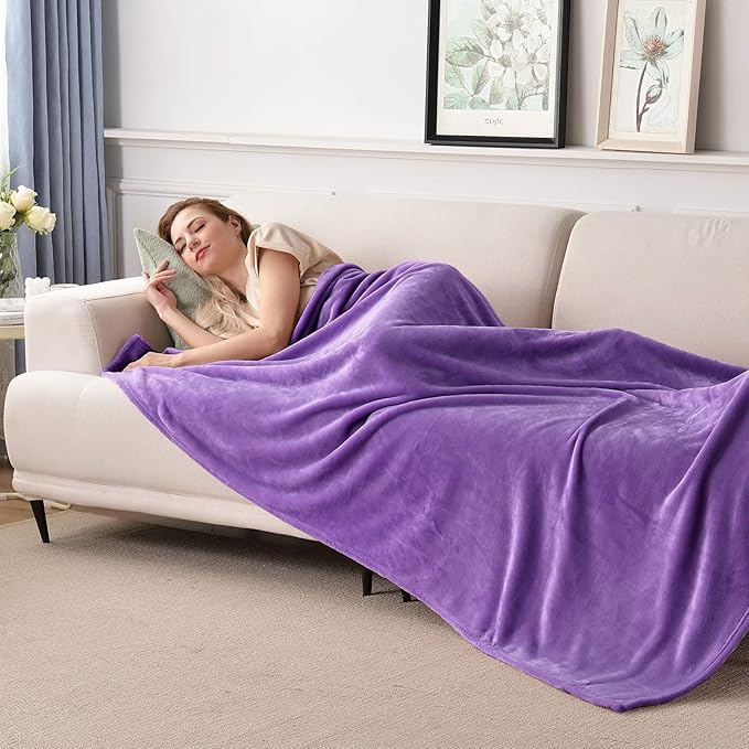 SOCHOW Flannel Fleece Blanket King Size, All Season Lightweight Super Soft Cozy Blanket for Bed or Couch, Purple(90inch X108'')