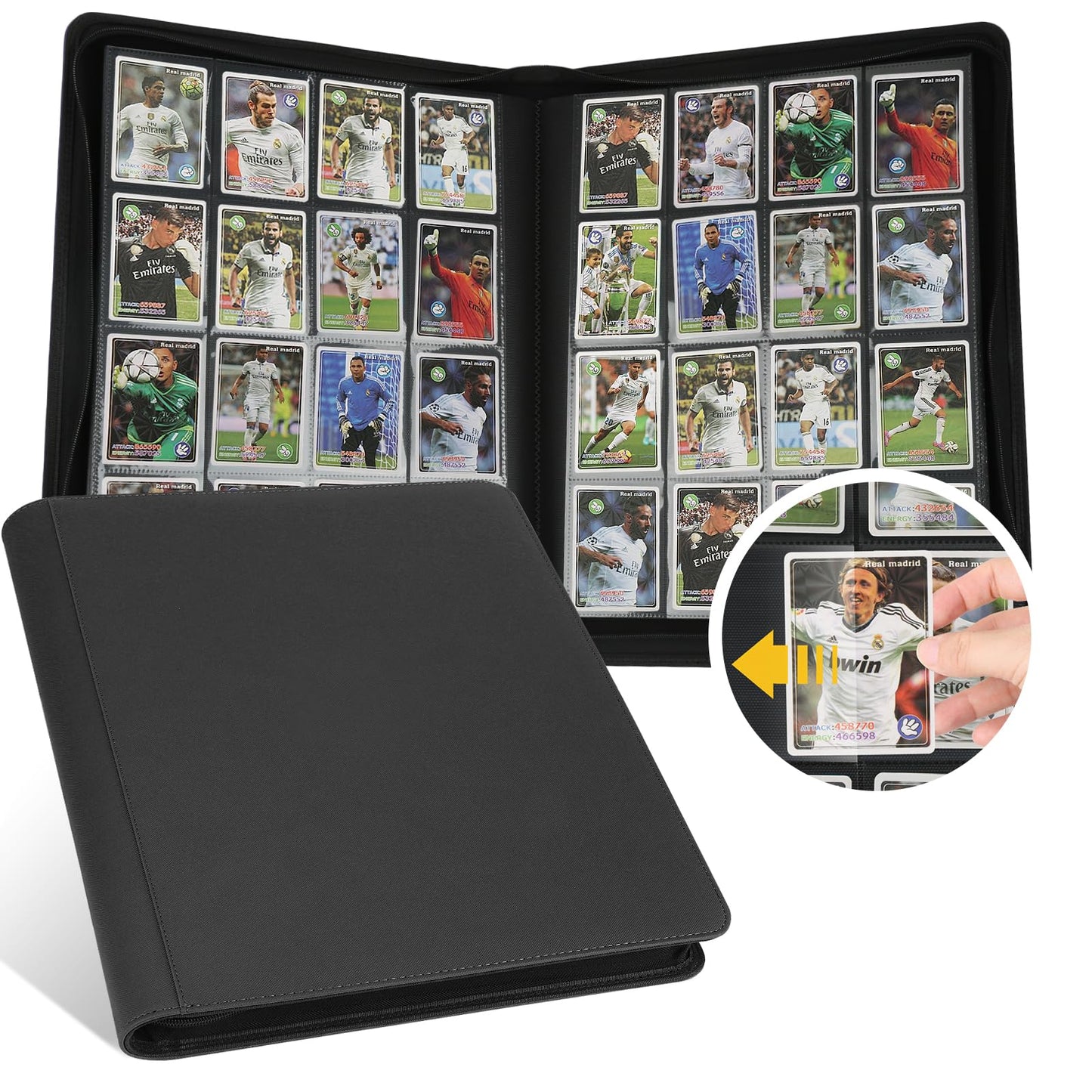 Trading Card Binder 16 Pocket, GERMUN PU Cover Card Binder for 1000+ Cards, Premium Trading Card Holder Folders, Double Sided Pocket Card Album for MTG, TCG (Black)