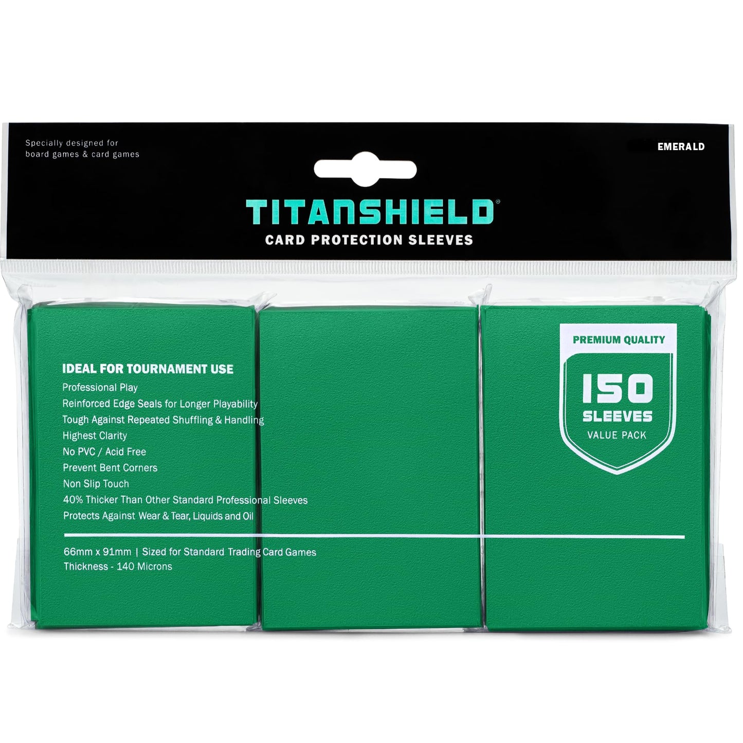 TitanShield Premium Emerald 150 Sleeves Standard Size Board Game Trading Card Sleeves Deck Protector for Magic The Gathering MTG, Baseball Collection, Dropmix