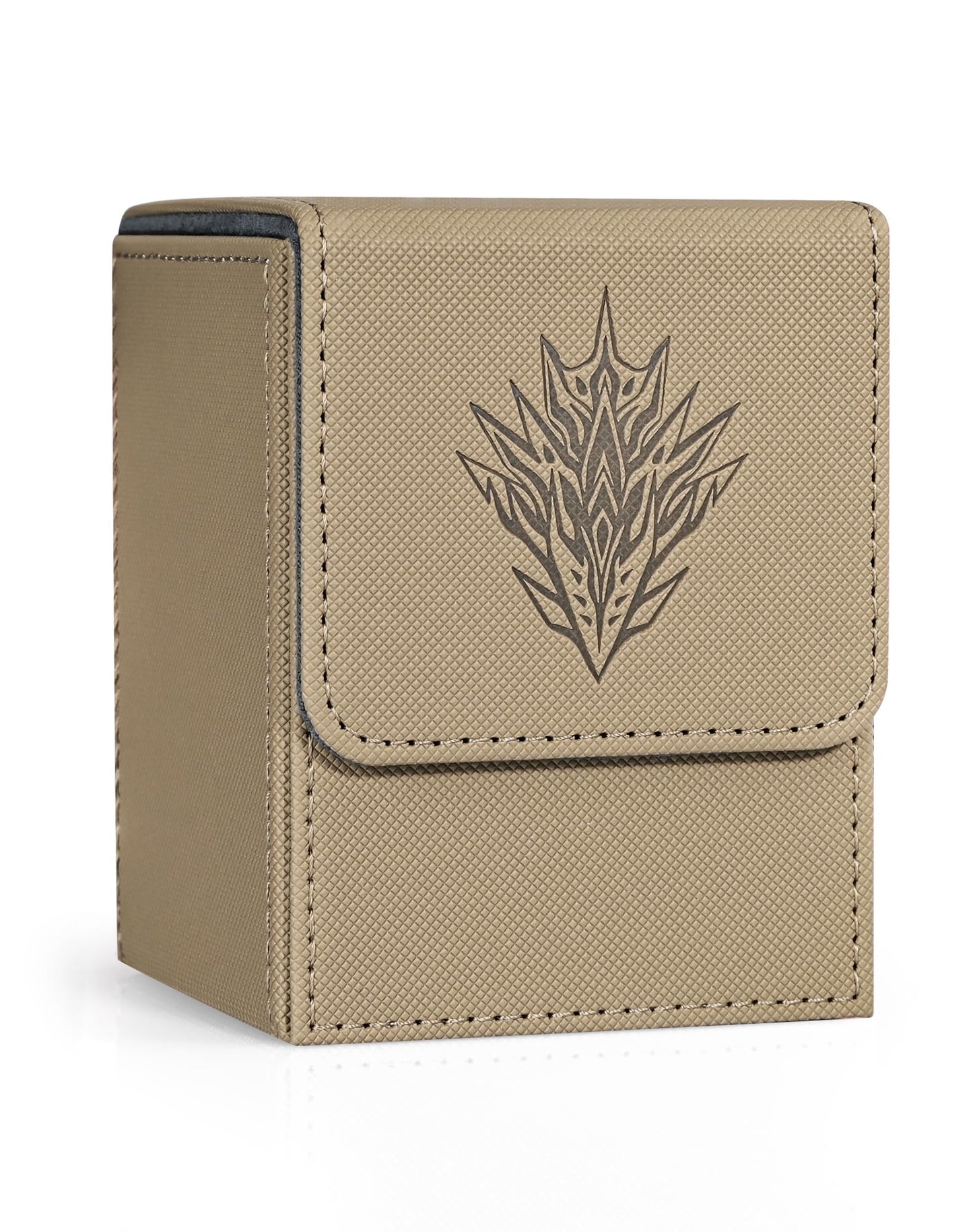 ZLCA Card Deck Box for Trading Cards with 2 Dividers, Card Storage Box Fits 100+ Single Sleeved Cards, PU Leather Strong Magnet Card Deck Case Holder for Magic Commander TCG CCG (Brown,Sliver)
