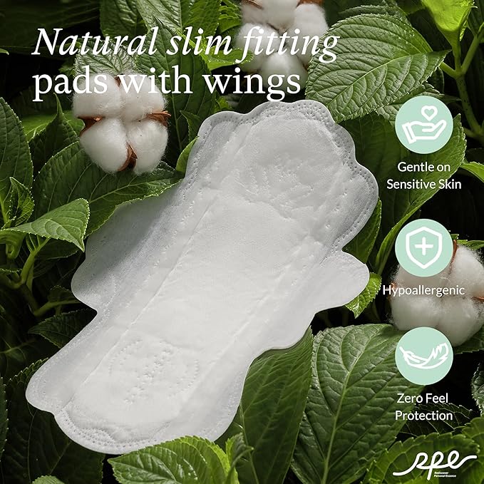 100% Organic Pads for Women 54ct, Ultra Thin Unscented Feminine Period-Pads with Wing, Regular Absorbency Sanitary Pad, Organic Cotton Pad Menstrual (Regular, Size 3, 54 Count)