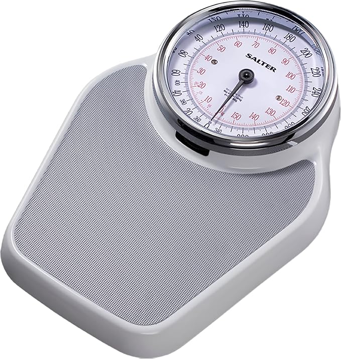Salter Pro-Helix Professional Oversized Bathroom Scale with Grey Vinyl Anti-Slip Bath Mat, 400 LB Capacity, Analog Scale, 18.25 x 13.0 inch, Grey
