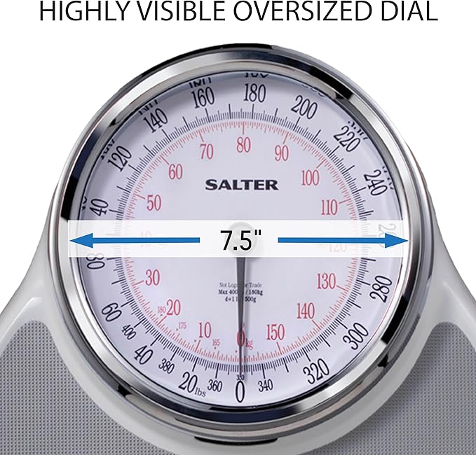 Salter Pro-Helix Professional Oversized Bathroom Scale with Grey Vinyl Anti-Slip Bath Mat, 400 LB Capacity, Analog Scale, 18.25 x 13.0 inch, Grey