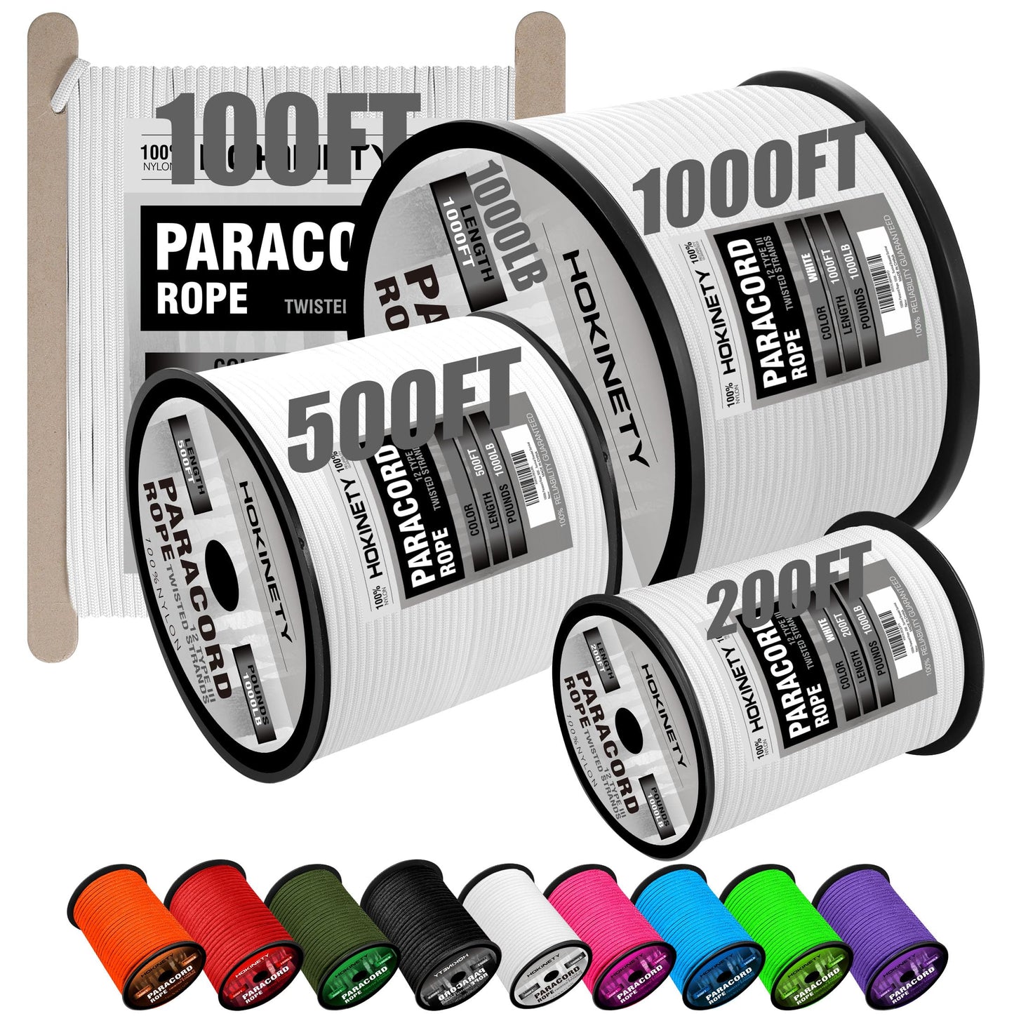 1000Ib Paracord Rope - 100ft / 200ft / 500ft / 1000ft 4mm,12 Strand Parachute Spool Cord,para Cord Lanyard for Camping,Hammock,Clothsline,Hiking,Fishing,Survival braceletand Survival
